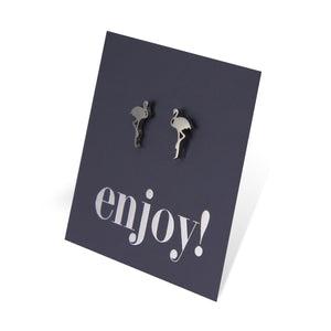 Flamingo shapes stainless steel earring studs on enjoy card. 