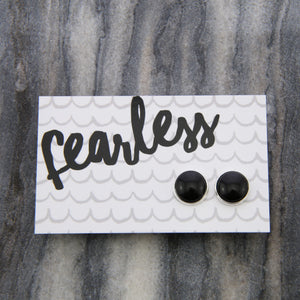 Fearless - Bright Silver 12mm Circle Studs - Black Resin (11564)