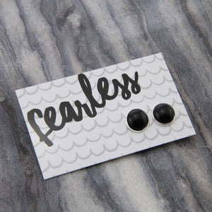 Fearless - Bright Silver 12mm Circle Studs - Black Resin (11564)