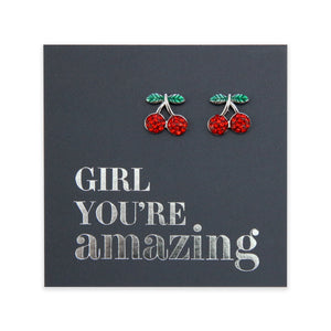 Red Cherry - Sterling Silver Studs - Girl You're Amazing (11464)