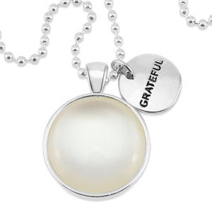 Bright Silver 'GRATEFUL' Necklace - White Pearl Resin (11115)