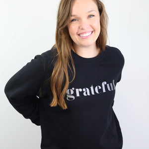 Grateful Crew Neck Jumper - Black - Charcoal Shimmer Print