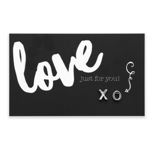 X&0s earring studs in silver on Love just for you card 