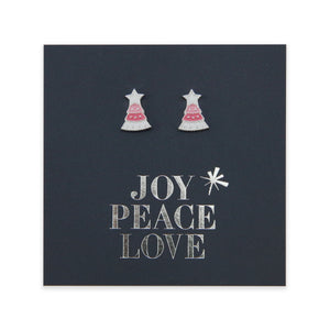 Pink Enamel Christmas Tree Studs - Joy Peace Love - Sterling Silver (8915-R)