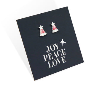 Pink Enamel Christmas Tree Studs - Joy Peace Love - Sterling Silver (8915-R)