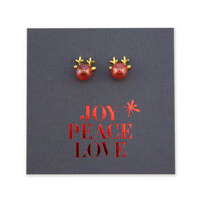 18k Plated Gold Sterling Silver  Studs - Joy Peace Love - Reindeer Nose (2304-R)