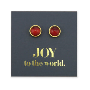 Joy To The World - Gold Stainless Steel 8mm Circle Studs - Crimson Red (12063)