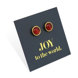 Joy To The World - Gold Stainless Steel 8mm Circle Studs - Crimson Red (12063)