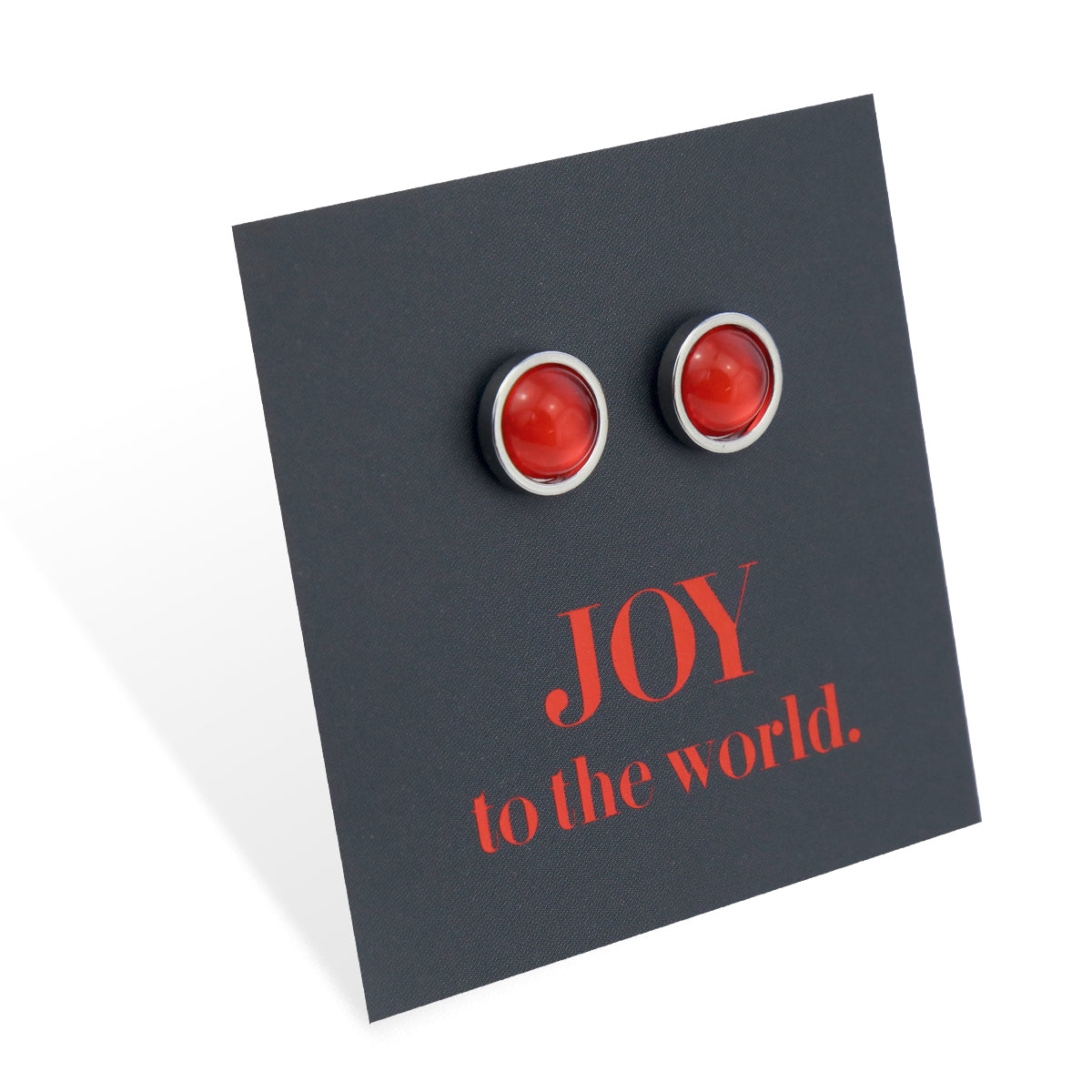 Joy To The World - Silver Stainless Steel 8mm Circle Studs - Ruby Red (11832)