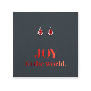 Sterling Silver Studs - Joy To The World - Tiny Red Enamel Christmas Tree (8910-F)