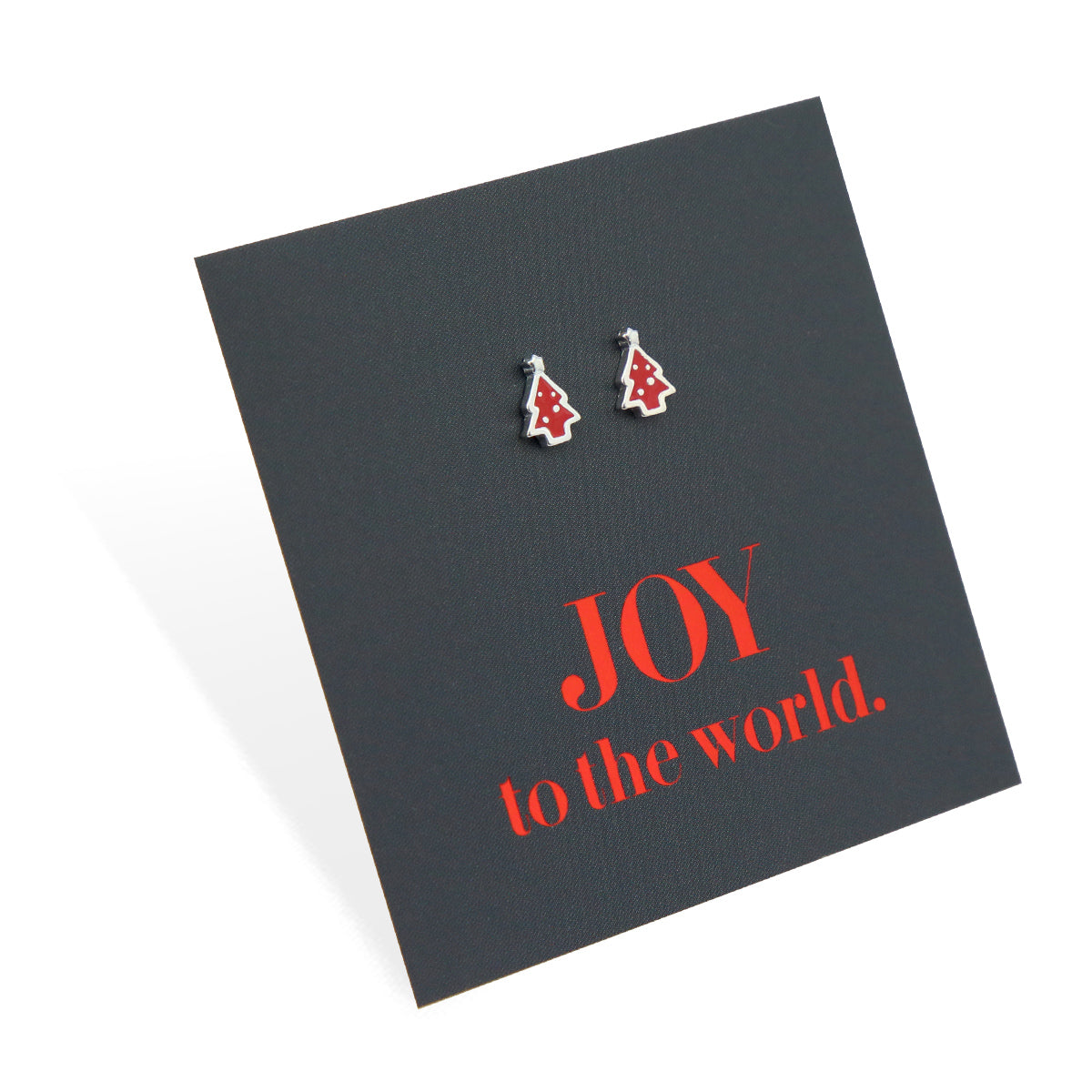 Tiny Christmas Tree Studs - Red Enamel Sterling Silver - Joy To The World (8910-F)