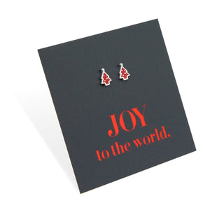 Sterling Silver Studs - Joy To The World - Tiny Red Enamel Christmas Tree (8910-F)