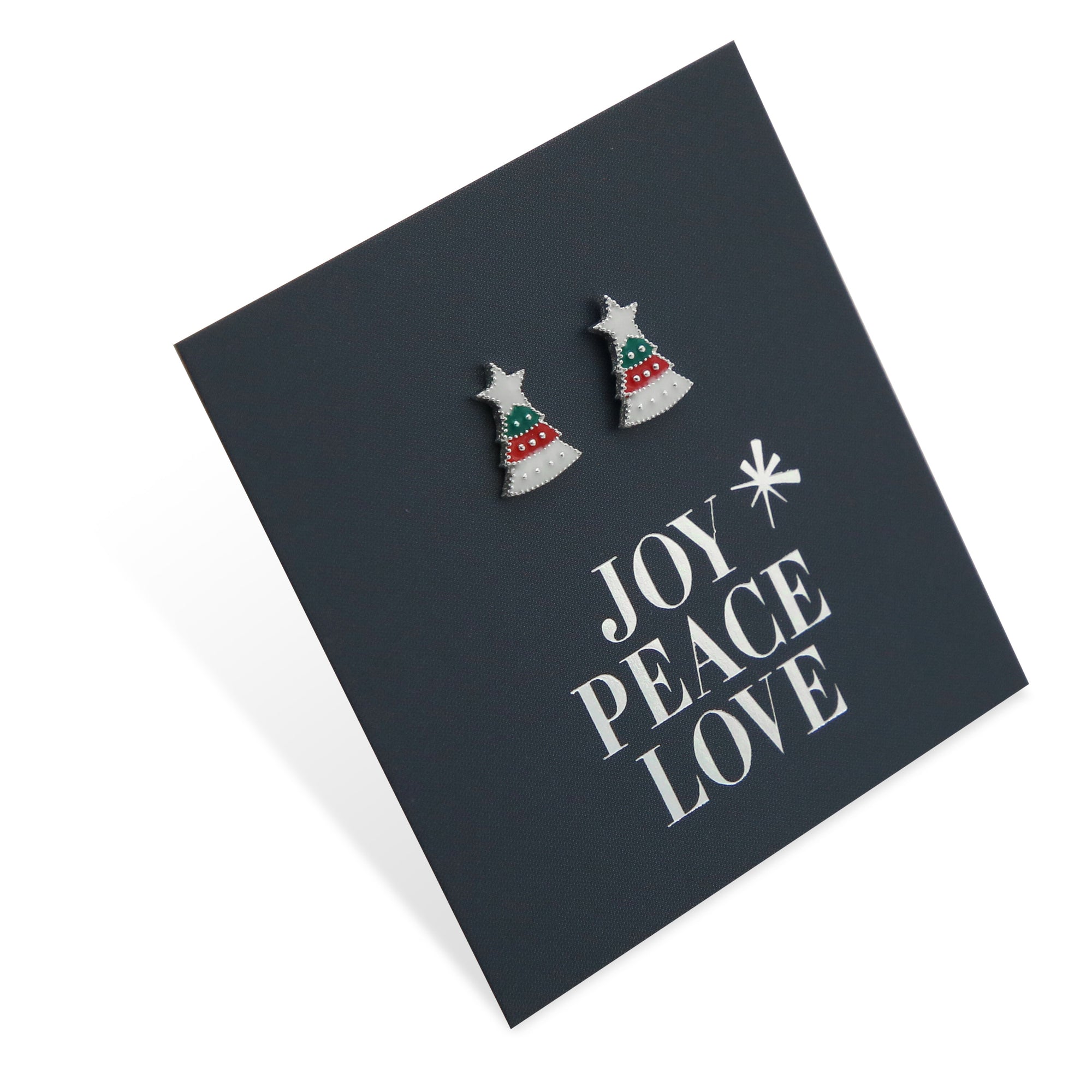 Sterling Silver Studs - Joy Peace Love - Christmas Tree (8603-R)