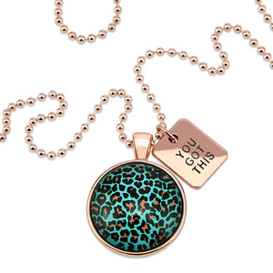 Teal Lagoon Leopard print rose gold pendant necklace with you got this charm. 