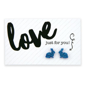 Sparkle Bunny Acrylic Stud - Love Just For You - Blue Glitter (9217)