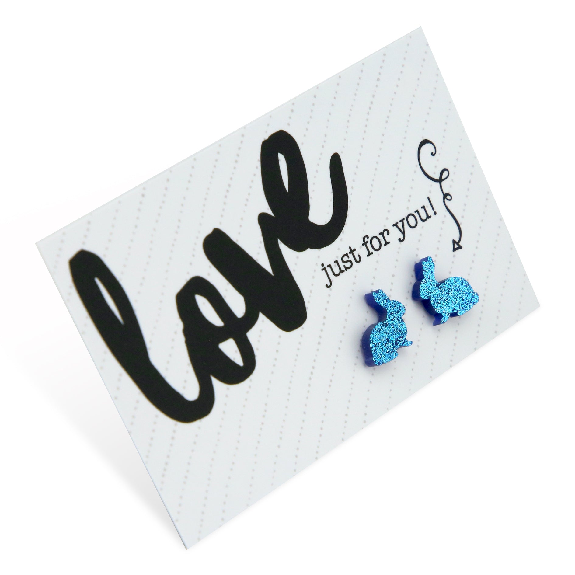 Sparkle Bunny Acrylic Stud - Love Just For You - Blue Glitter (9217)