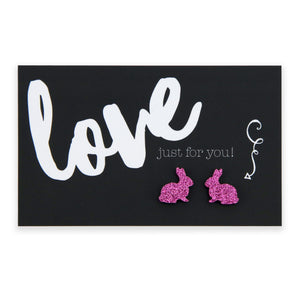 Sparkle Bunny Acrylic Stud - Love Just For You - Pink Glitter (9613)