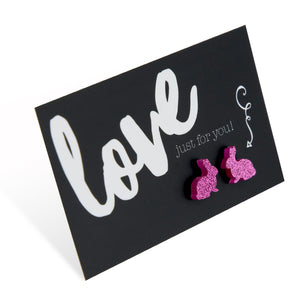 Sparkle Bunny Acrylic Stud - Love Just For You - Pink Glitter (9613)