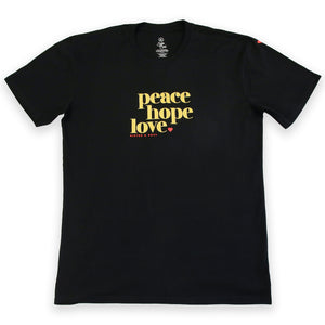 Peace Hope Love - Plus Size Long Boxy Tee - Black with Gold Glitter Print