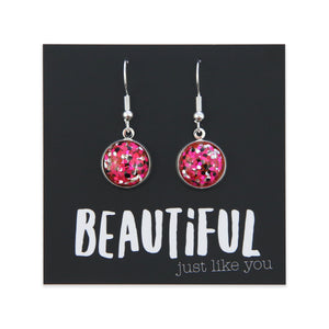 PINK COLLECTION SPARKLEFEST - Beautiful Just Like You - Vintage Silver Dangles - Pink, Black & Silver Glitter (11712)