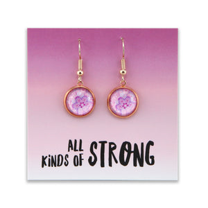 Pink mandala rose gold dangle earring. 