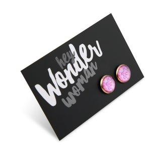 PINK COLLECTION - Hey Wonder Woman - Rose Gold 12mm Circle Studs - Pink Ice (2310-R)