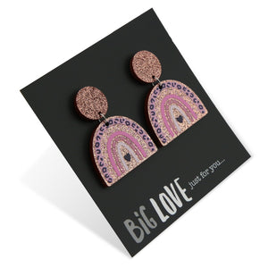 Acrylic Glitter Dangles - 'Big Love Just For You' - Pink & Rose Gold Rainbow (2403)