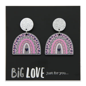 Acrylic Glitter Dangles - 'Big Love Just For You' - Pink & Silver Rainbow (2416)