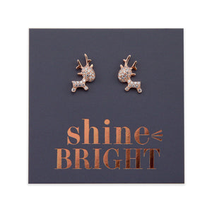 Gorgeous Reindeer - 18k Rose Gold Sterling Silver Studs - Shine Bright (9713)