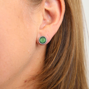 Shine Bright - Silver Stainless Steel 8mm Circle Studs - Green Shimmer (11221)