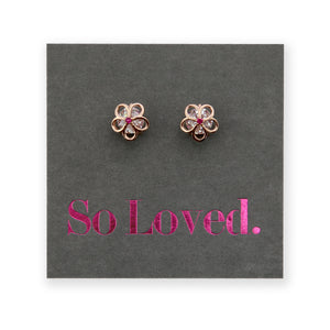 Sparkly Floral - 18k Rose Gold Plated Sterling Silver Stud + CZ Crystal - So Loved (8510)