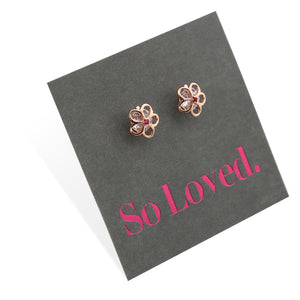 Sparkly Floral - 18k Rose Gold Plated Sterling Silver Stud + CZ Crystal - So Loved (8510)