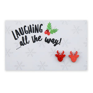 Sparkle Acrylic Studs - Laughing All The Way - Red Glitter Reindeer (9107)