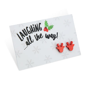 Sparkle Acrylic Studs - Laughing All The Way - Red Glitter Reindeer (9107)