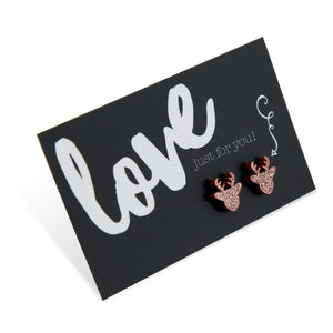 Sparkle Acrylic Studs - Love Just For You - Rose Gold Glitter Reindeer (9204)