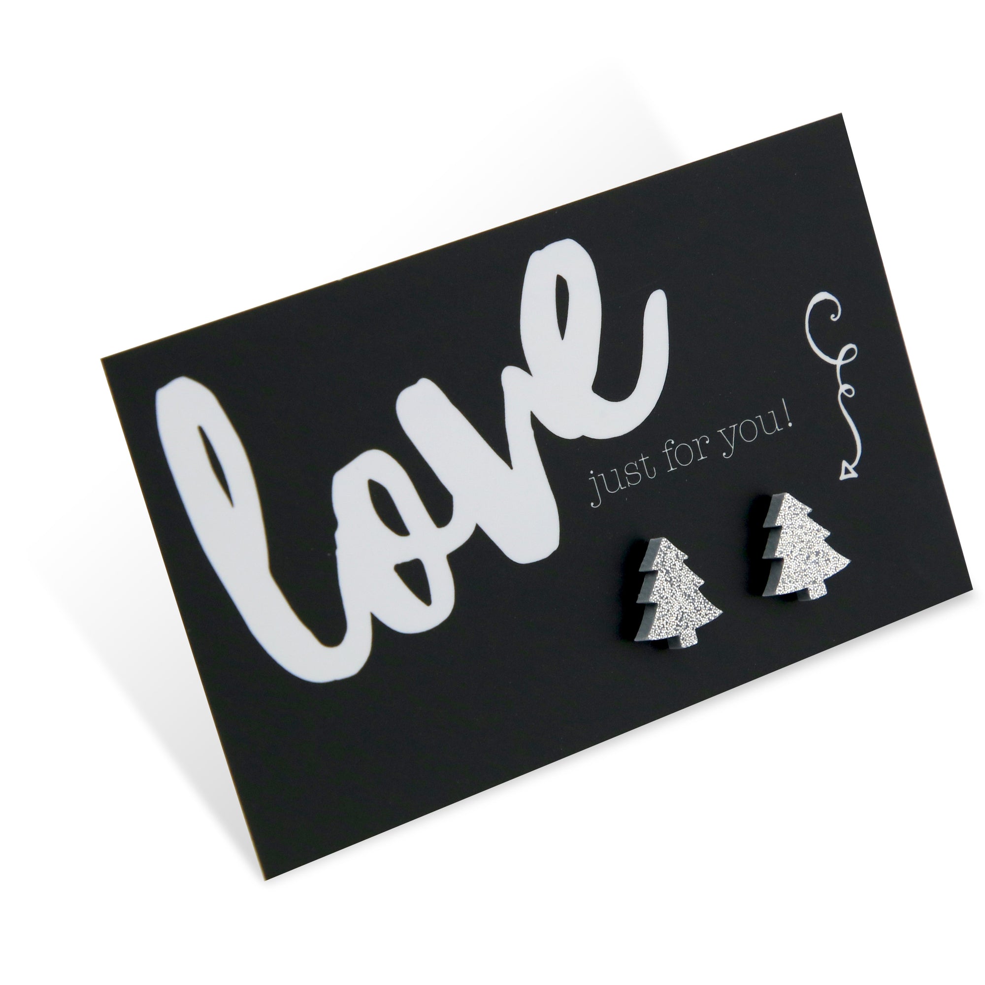 Silver glitter sparkle christmas tree shaped studs on laughing all the way studs 