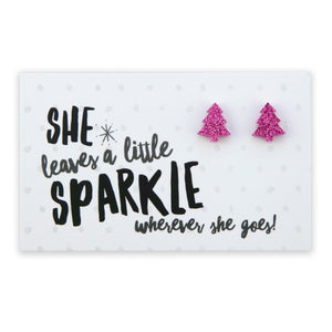 Sparkle Acrylic Studs - She Leaves A Little Sparkle - Pink Glitter Christmas Tree (9104)