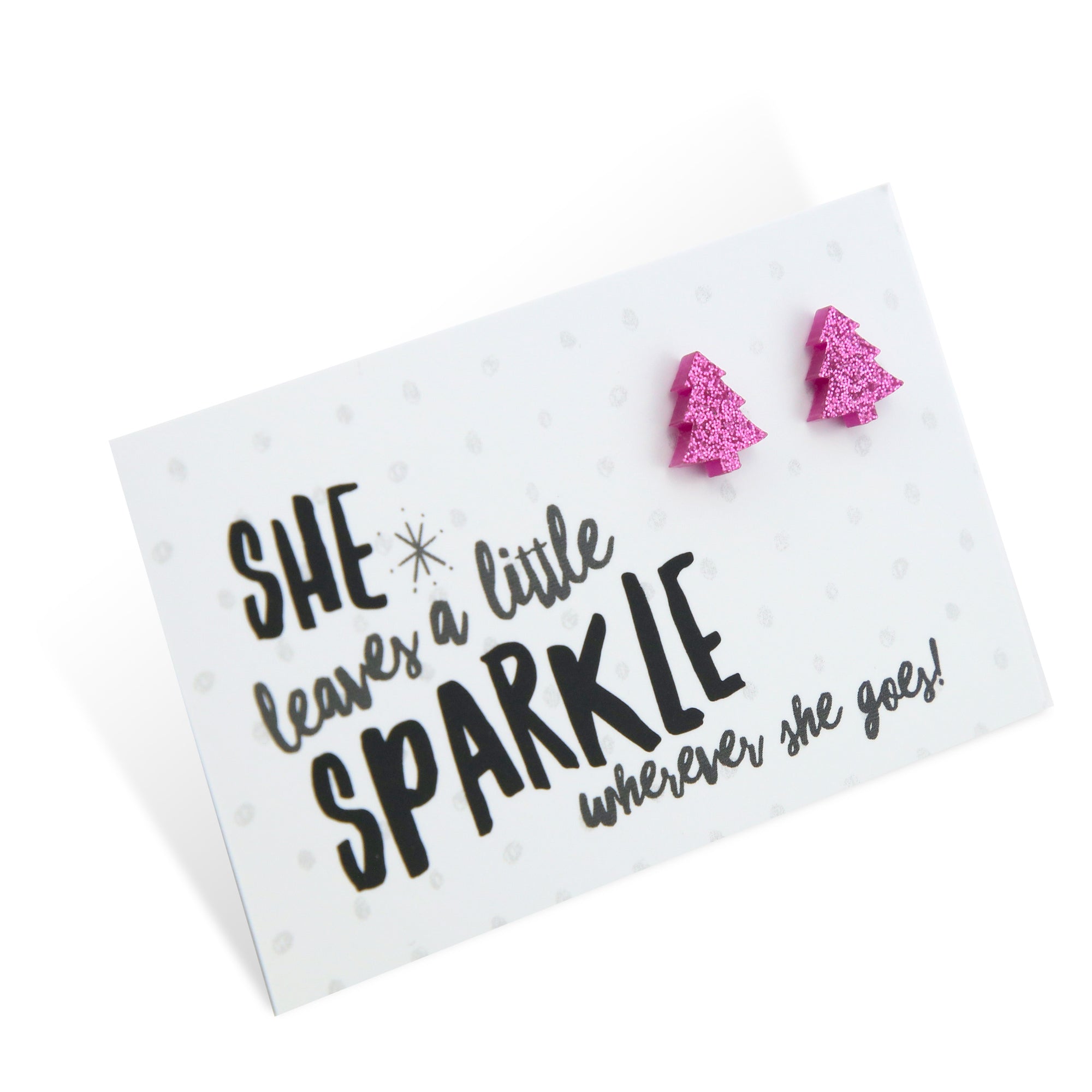 Sparkle Acrylic Studs - She Leaves A Little Sparkle - Pink Glitter Christmas Tree (9104)