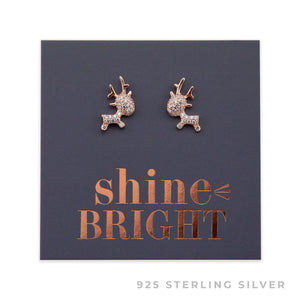 Gorgeous Reindeer - 18k Rose Gold Sterling Silver Studs - Shine Bright (9713)