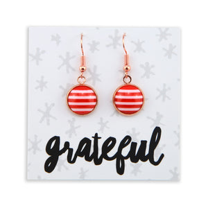 Stripe Resin Candy Cane - Rose Gold Dangles - Grateful (13012)