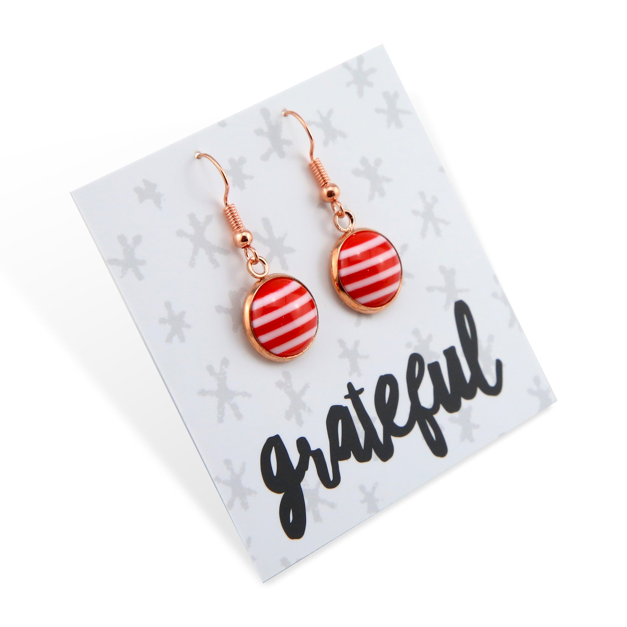 Stripe Resin Candy Cane - Rose Gold Dangles - Grateful (13012)