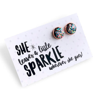 glitter earrings attached to a white sister & soul card