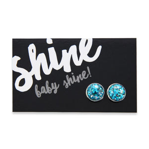 SPARKLEFEST - Shine Baby Shine - Bright Silver 12mm Circle Studs - Aqua & Silver (9505)