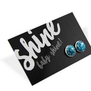 SPARKLEFEST - Shine Baby Shine - Bright Silver 12mm Circle Studs - Aqua & Silver (9505)