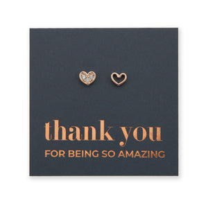 2 Hearts - 18k Rose Gold Plated Sterling Silver Studs + CZ - Thank You For Being So Amazing (8305-RG)