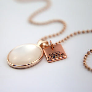 Rose Gold 'SOUL SISTER' Necklace - White Pearl Resin (11163)