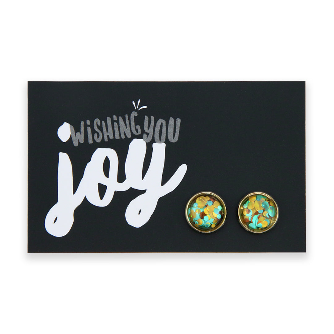 SPARKLEFEST - Wishing You Joy - Bright Gold Stud Earrings - Big Glitter Teal, Rust & Gold Party (11215)