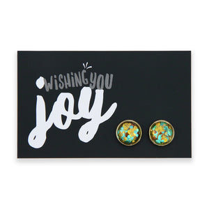 SPARKLEFEST - Wishing You Joy - Bright Gold 12mm Circle Studs - Big Glitter Teal, Rust & Gold Party (11215)