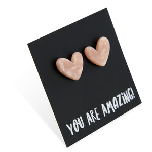 You Are Amazing - Resin Heart Studs - Peachy Pink Pearl (12063)